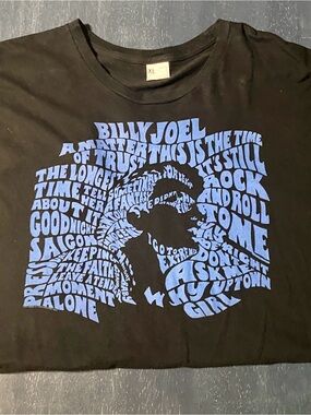 Billy Joel Black Graphic Tee with Blue Print - Men's XL Unisex